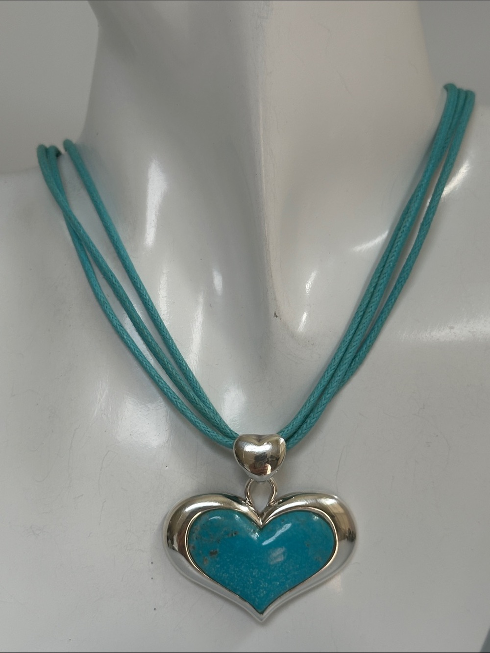Turquoise Heart Pendant 925 sterling  Silver Necklace